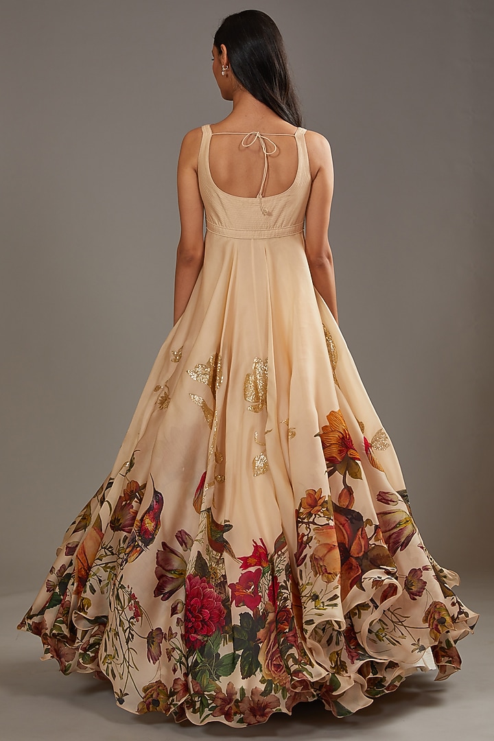 Beige Chanderi & Organza Digital Printed Bridal Anarkali Set by Rohit Bal at Pernia's Pop Up Shop