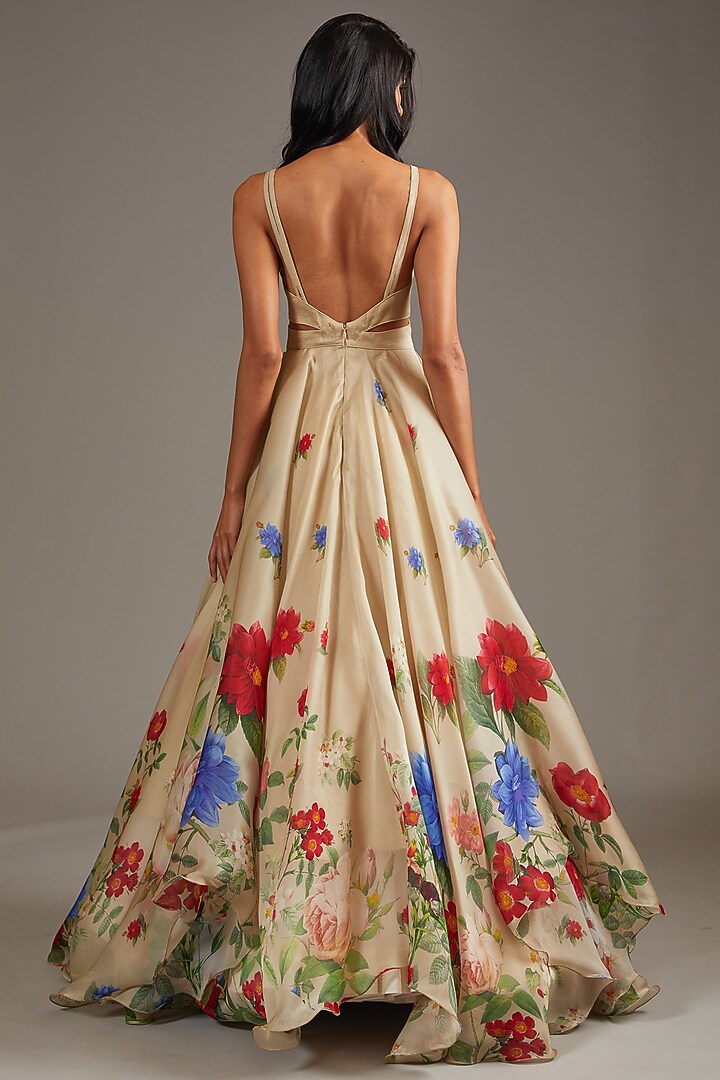 Light Pewter Organza Digital Printed Bridal Anarkali Set by Rohit Bal at Pernia's Pop Up Shop