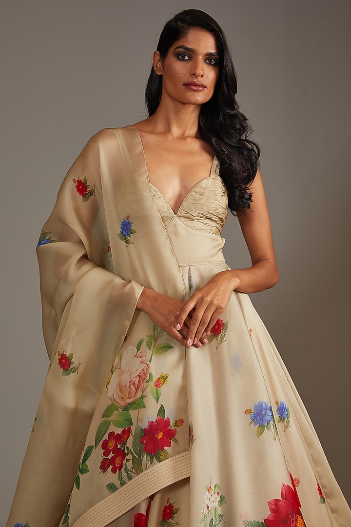 Light Pewter Organza Digital Printed Bridal Anarkali Set by Rohit Bal at Pernia's Pop Up Shop