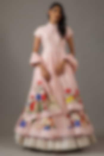 Pink Chanderi Digital Printed Wedding Anarkali Set by Rohit Bal at Pernia's Pop Up Shop