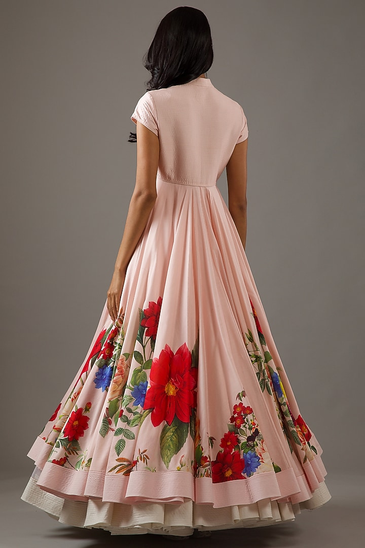 Pink Chanderi Digital Printed Wedding Anarkali Set by Rohit Bal at Pernia's Pop Up Shop