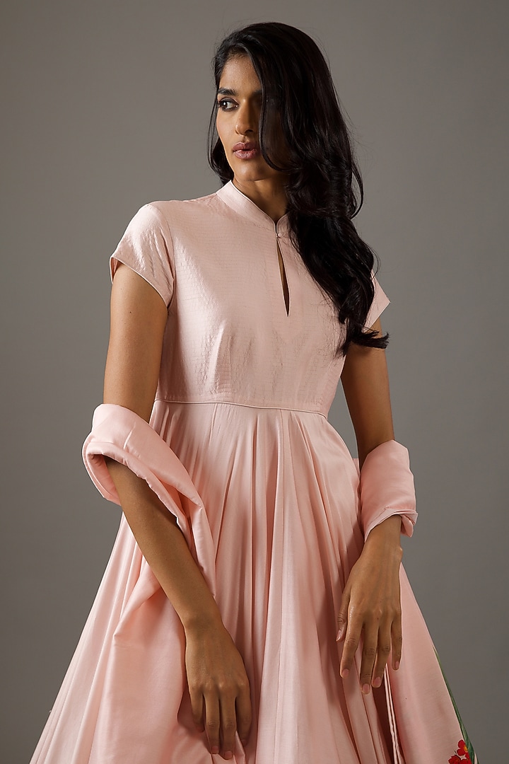 Pink Chanderi Digital Printed Wedding Anarkali Set by Rohit Bal at Pernia's Pop Up Shop