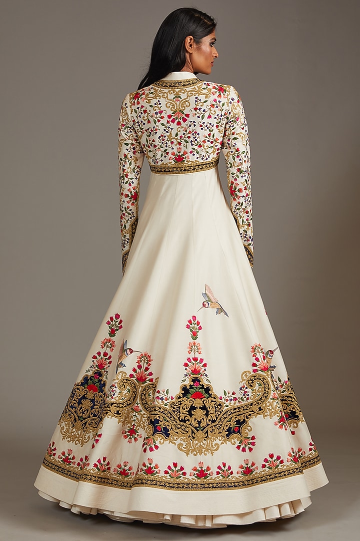 Ivory Chanderi Digital Printed & Embroidered Bridal Anarkali Set by Rohit Bal at Pernia's Pop Up Shop