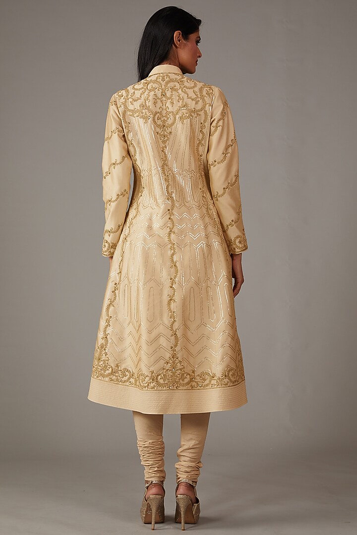 Beige Silk Chanderi Dori Embroidered Kurta Set by Rohit Bal at Pernia's Pop Up Shop
