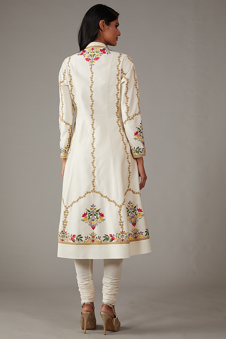 Ivory Silk Chanderi Dori Embroidered Kurta Set by Rohit Bal at Pernia's Pop Up Shop