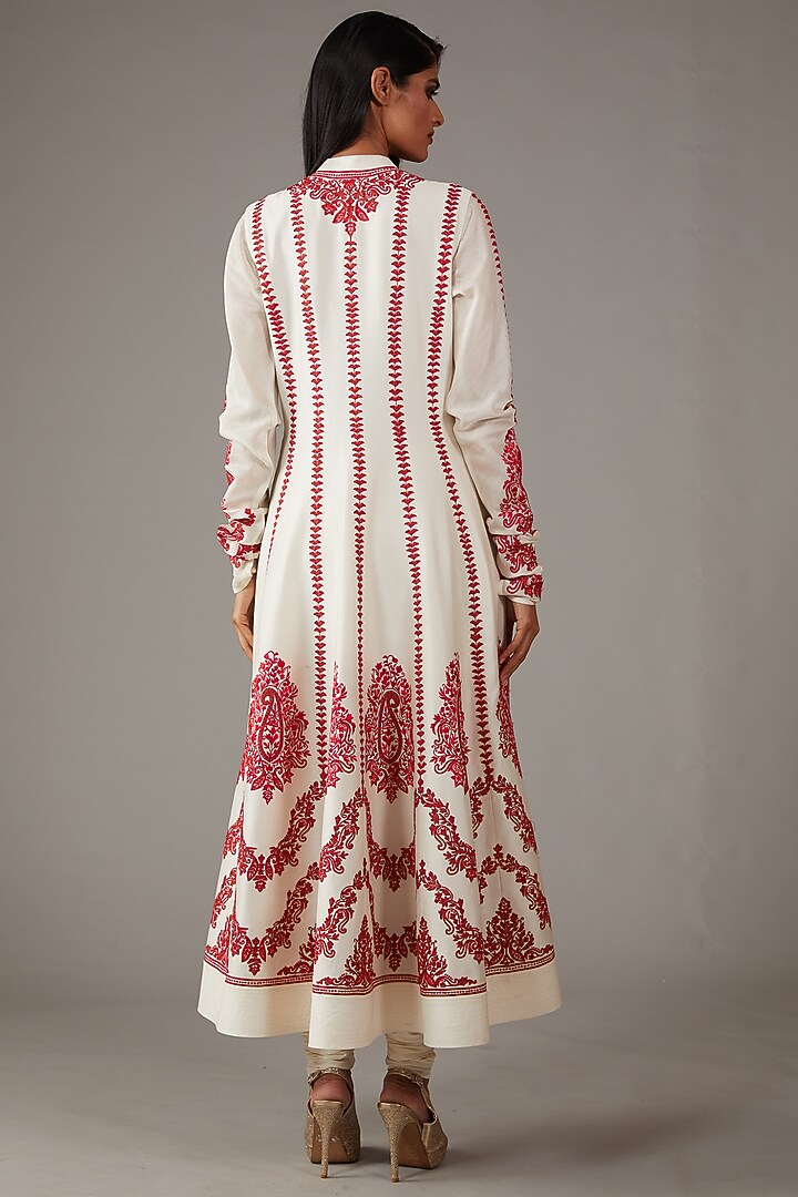Ivory Silk Chanderi Embroidered Kurta Set by Rohit Bal at Pernia's Pop Up Shop