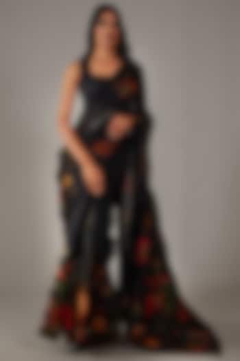 Black Organza Embroidered Reception Saree Set by Rohit Bal at Pernia's Pop Up Shop