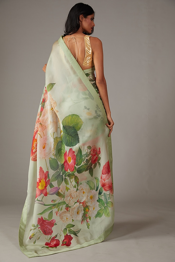 Mint Green Organza Printed Wedding Saree Set by Rohit Bal at Pernia's Pop Up Shop