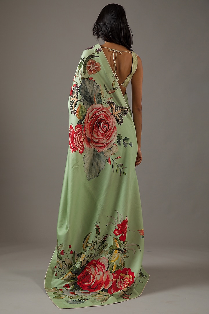 Mint Green Silk Chanderi Printed Wedding Saree Set by Rohit Bal at Pernia's Pop Up Shop