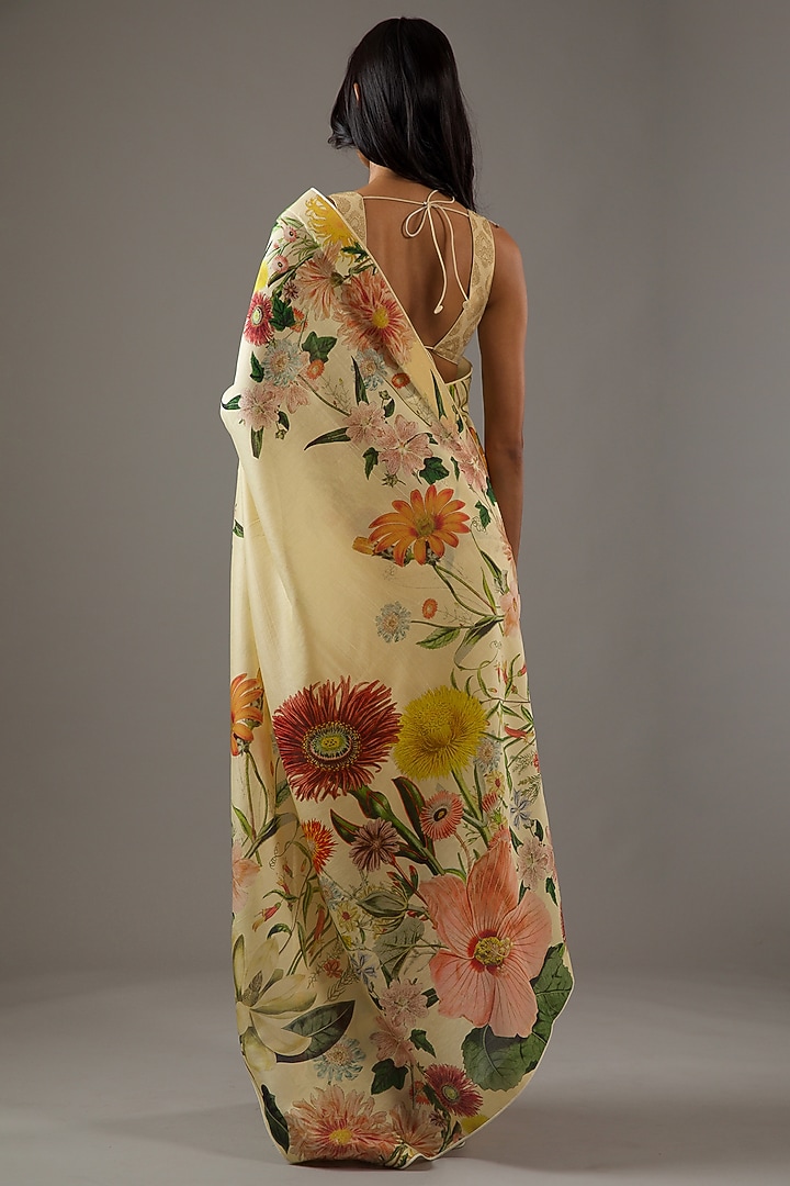 Lemon Yellow Silk Chanderi Printed Wedding Saree Set by Rohit Bal at Pernia's Pop Up Shop
