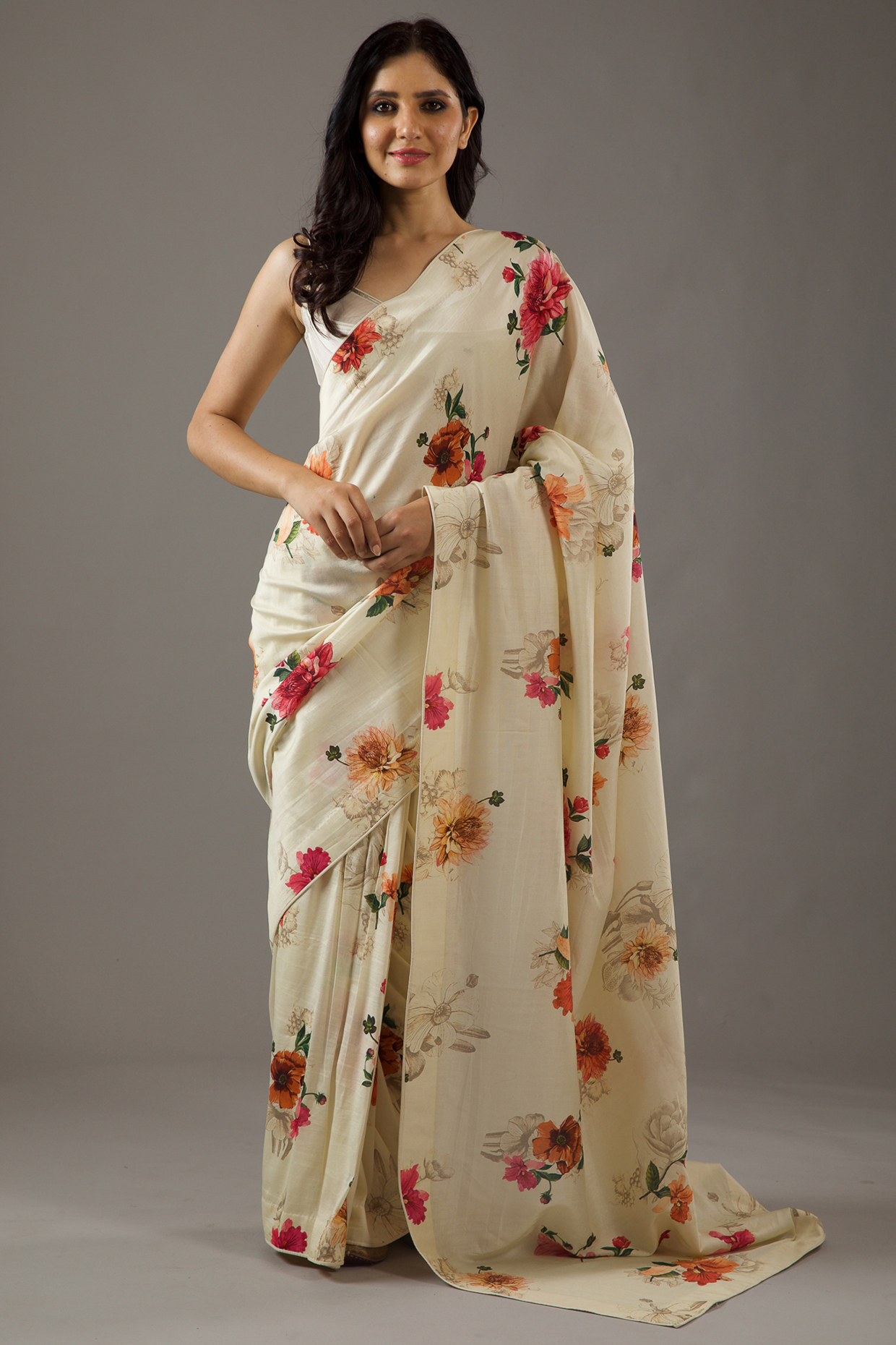 Ivory Silk Chanderi Printed Wedding Saree Set by Rohit Bal at Pernia's Pop Up Shop