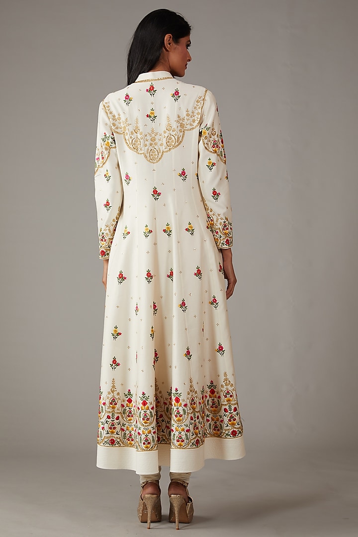 Ivory Silk Chanderi Embroidered Kurta Set by Rohit Bal at Pernia's Pop Up Shop