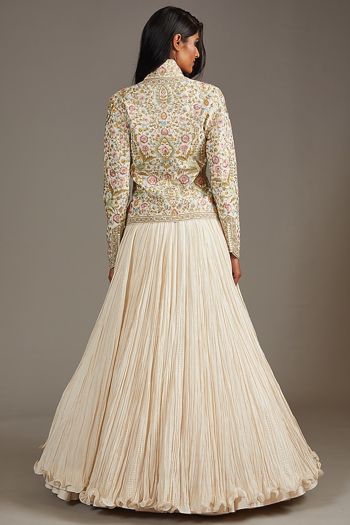 Ivory Matka Silk Embroidered Jacket by Rohit Bal at Pernia's Pop Up Shop