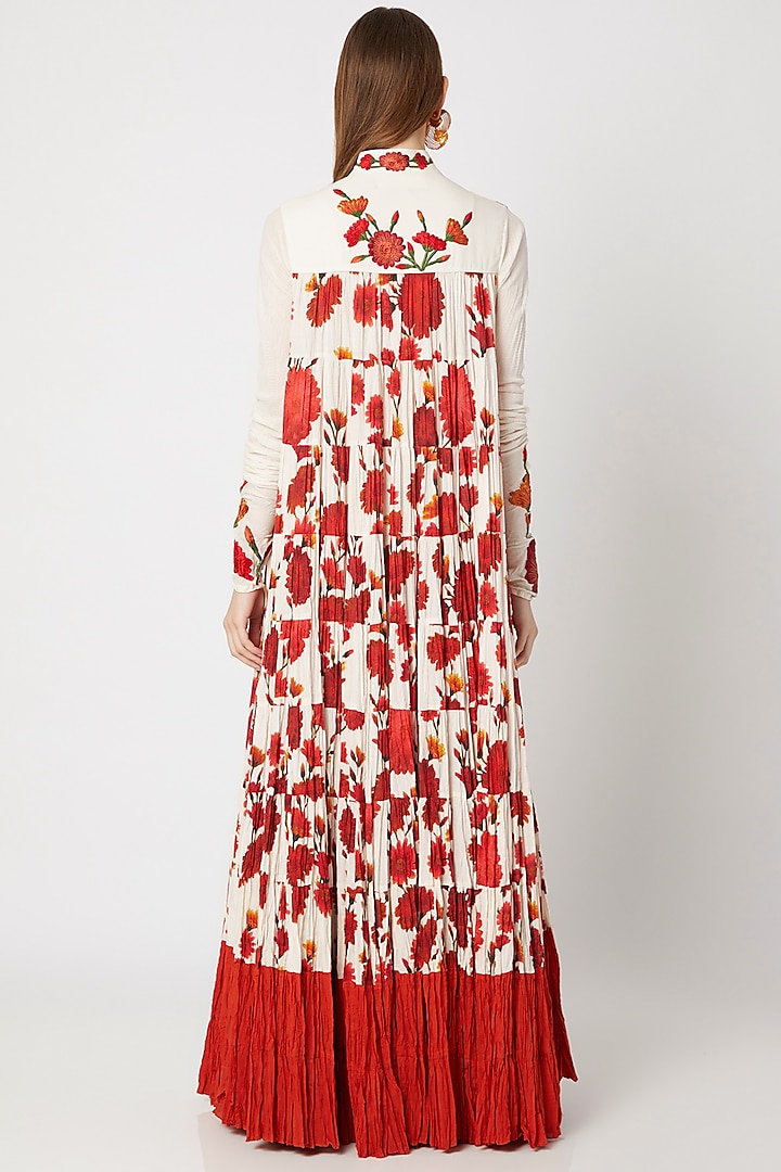 Ivory Printed Embroidered Bridal Anarkali With Dupatta by Rohit Bal at Pernia's Pop Up Shop