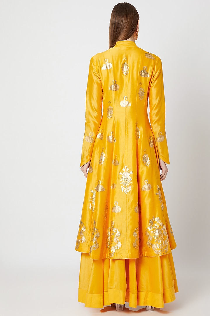 Yellow Foil Printed Kurta With Skirt by Rohit Bal at Pernia's Pop Up Shop