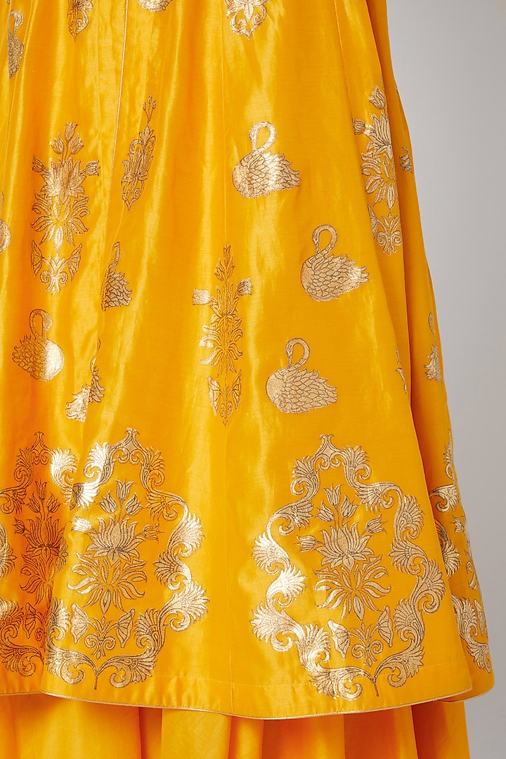 Yellow Foil Printed Kurta With Skirt by Rohit Bal at Pernia's Pop Up Shop