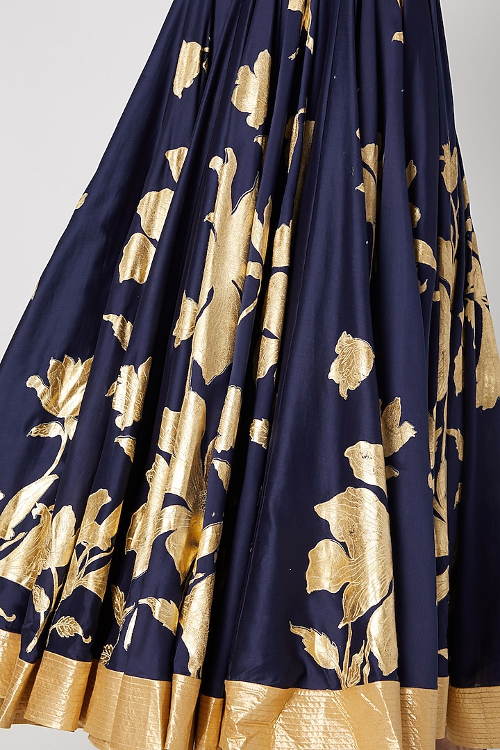 Indigo Blue Foil Printed Wedding Anarkali Set by Rohit Bal at Pernia's Pop Up Shop