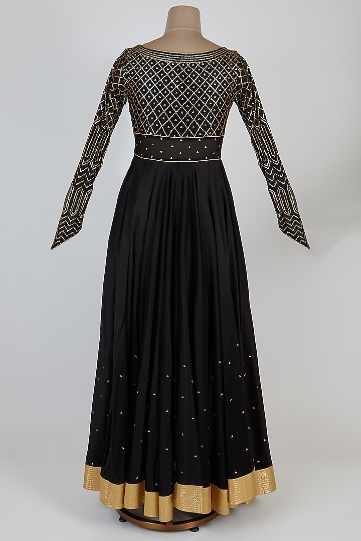 Black Cotton Silk Wedding Anarkali Set by Rohit Bal at Pernia's Pop Up Shop