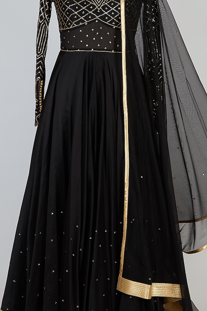 Black Cotton Silk Wedding Anarkali Set by Rohit Bal at Pernia's Pop Up Shop