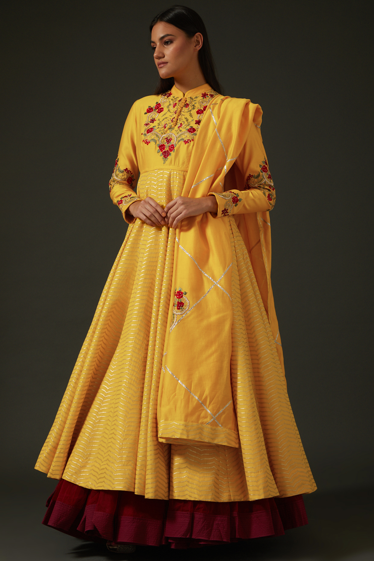 Mango Yellow Embroidered Anarkali Set by Rohit Bal