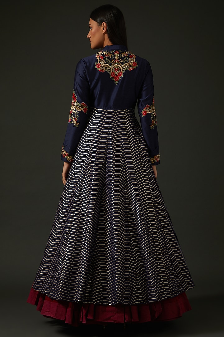 Indigo Embroidered Wedding Anarkali Set by Rohit Bal at Pernia's Pop Up Shop
