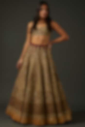 Maroon Embroidered Lehenga Set by Rohit Bal