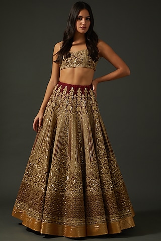 Maroon Embroidered Lehenga Set by Rohit Bal