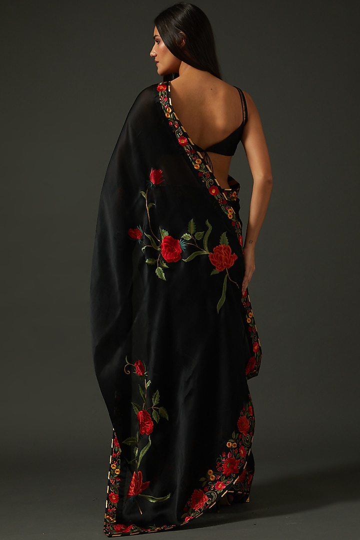 Black Organza Embroidered Reception Saree Set by Rohit Bal at Pernia's Pop Up Shop