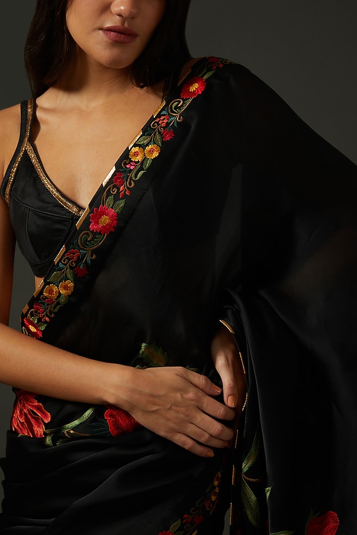 Black Organza Embroidered Reception Saree Set by Rohit Bal at Pernia's Pop Up Shop