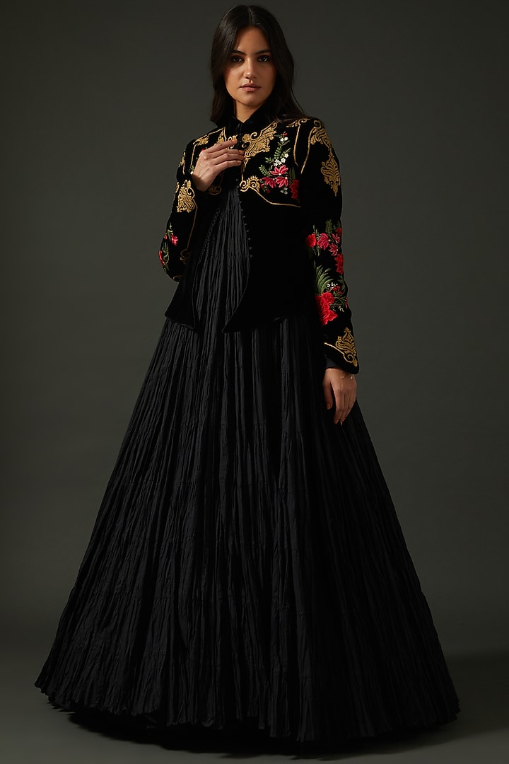 Black Embroidered Short Jacket by Rohit Bal