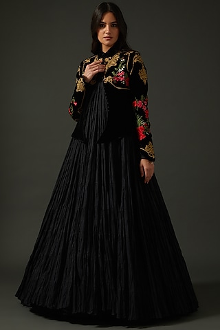 Black Embroidered Short Jacket by Rohit Bal
