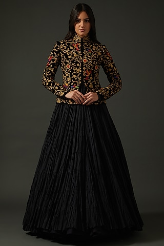 Black Embroidered Short Jacket by Rohit Bal
