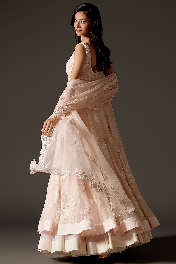 Soft Pink Net Aari Hand Embroidered Bridal Anarkali Set by Rohit Bal at Pernia's Pop Up Shop