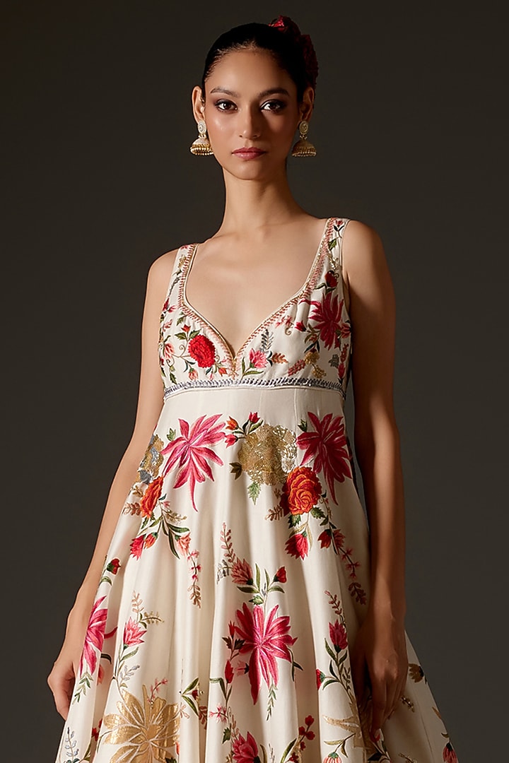 Ivory Chanderi Digital Printed Bridal Anarkali Set by Rohit Bal at Pernia's Pop Up Shop