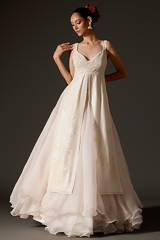 Ivory Chanderi Slit Anarkali Set by Rohit Bal