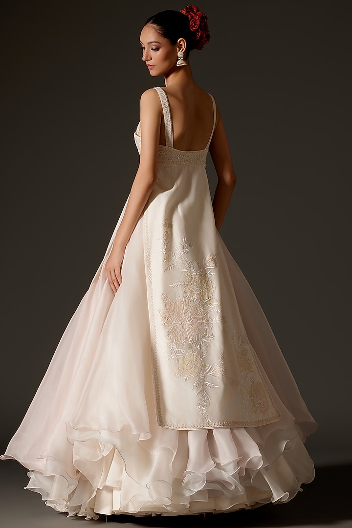Ivory Chanderi Slit Bridal Anarkali Set by Rohit Bal at Pernia's Pop Up Shop