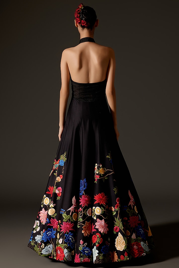 Black Chanderi Hand Embroidered Bridal Anarkali Set by Rohit Bal at Pernia's Pop Up Shop