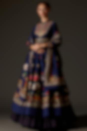 Indigo Chanderi Digital Printed & Hand Embroidered Anarkali Set by Rohit Bal at Pernia's Pop Up Shop