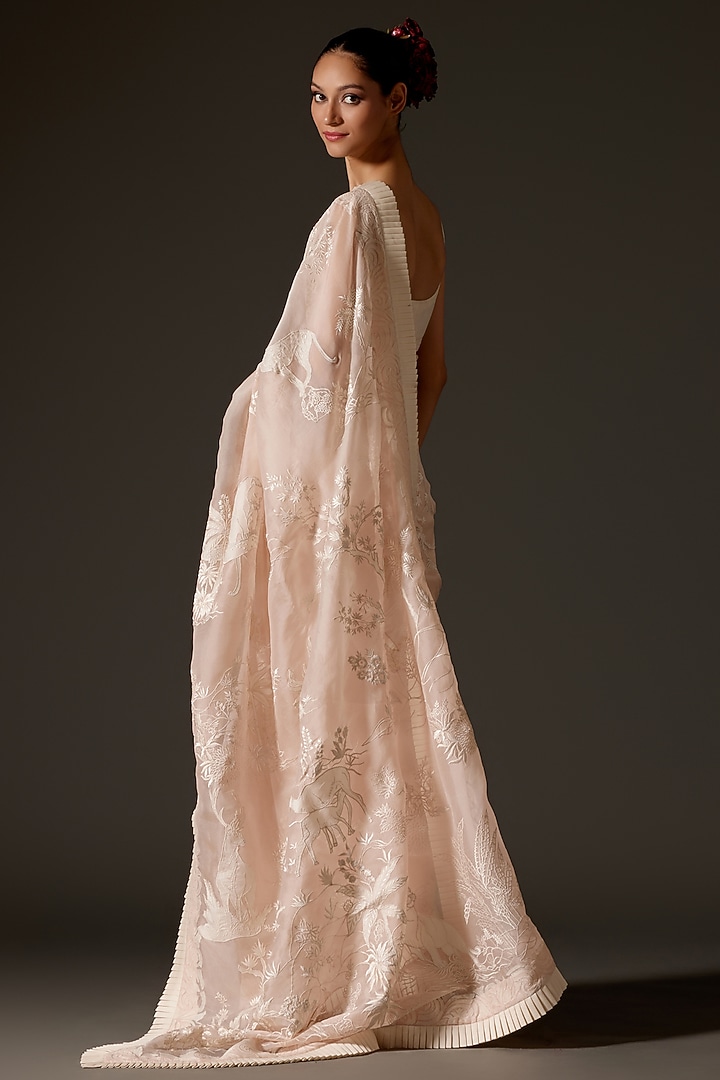 Powder Pink Organza Hand Embroidered Reception Saree Set by Rohit Bal at Pernia's Pop Up Shop