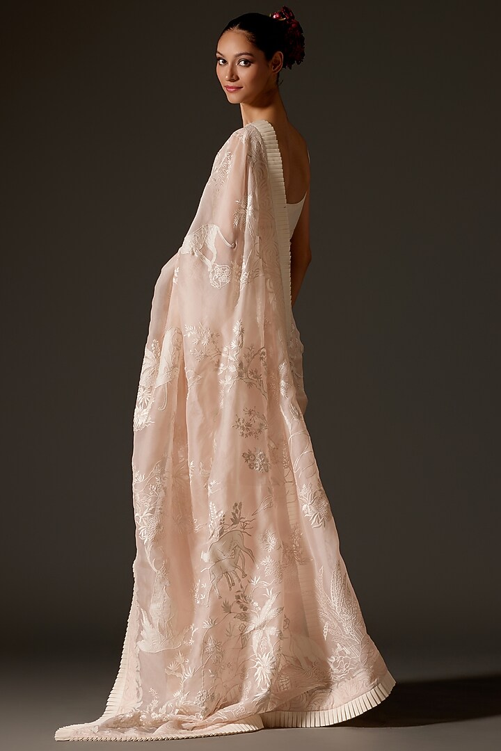 Powder Pink Organza Frilled Bridal Saree Set by Rohit Bal at Pernia's Pop Up Shop