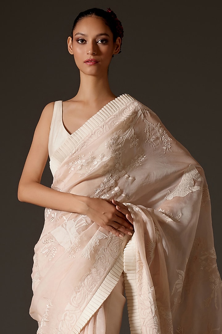 Powder Pink Organza Frilled Bridal Saree Set by Rohit Bal at Pernia's Pop Up Shop