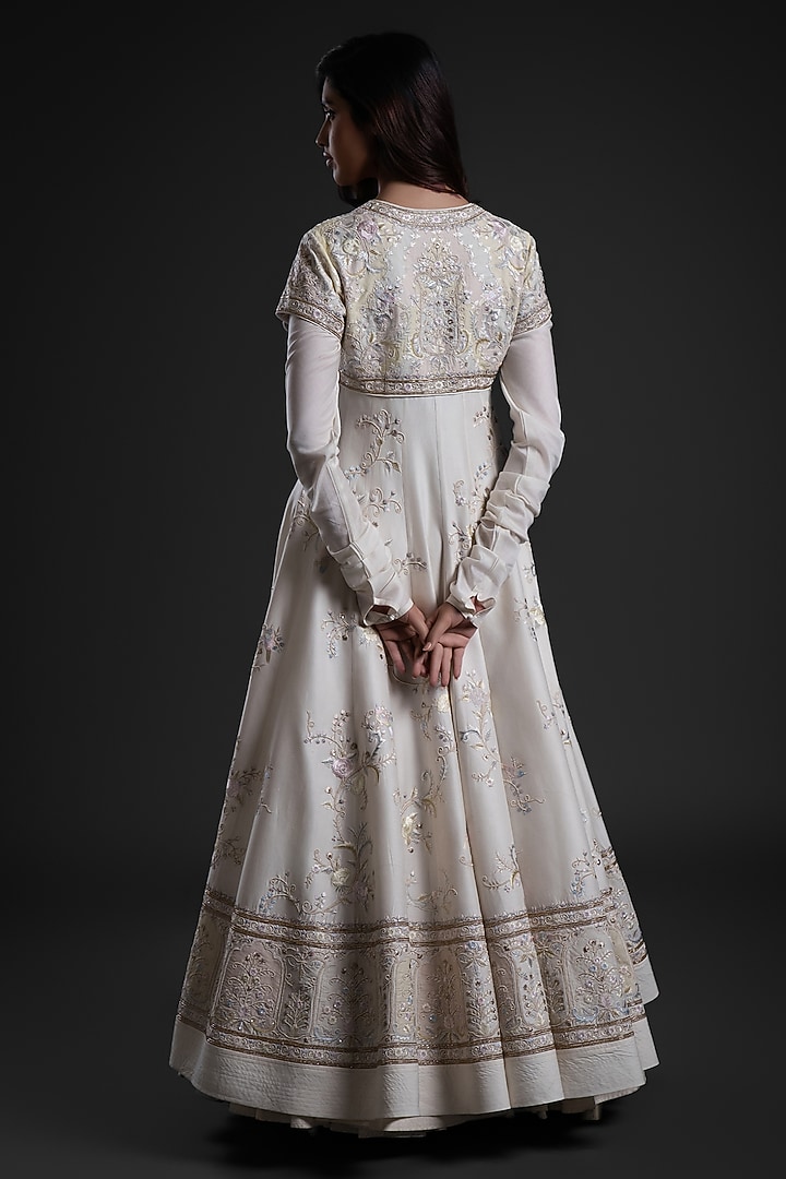 Ivory Chanderi Dye Printed Bridal Anarkali Set by Rohit Bal at Pernia's Pop Up Shop