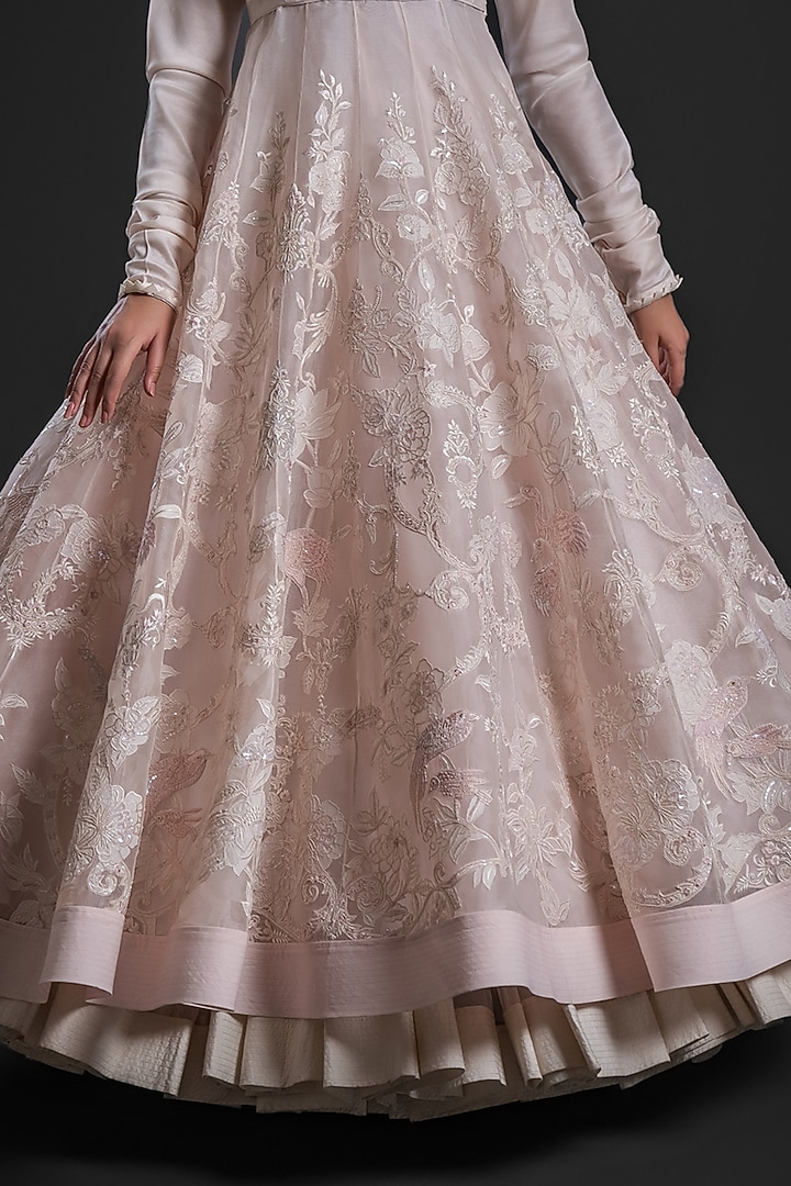 Pink Organza Applique Hand Embroidered Bridal Anarkali Set by Rohit Bal at Pernia's Pop Up Shop