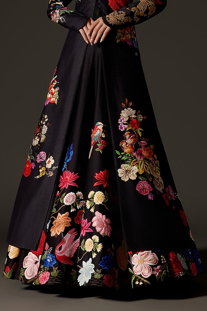 Black Chanderi Machine Embroidered Long Jacket by Rohit Bal at Pernia's Pop Up Shop