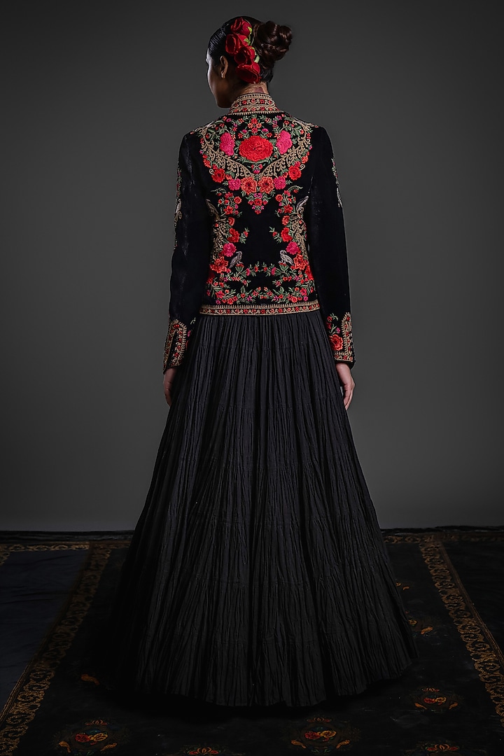 Black Velvet Printed & Embroidered Short Jacket by Rohit Bal at Pernia's Pop Up Shop