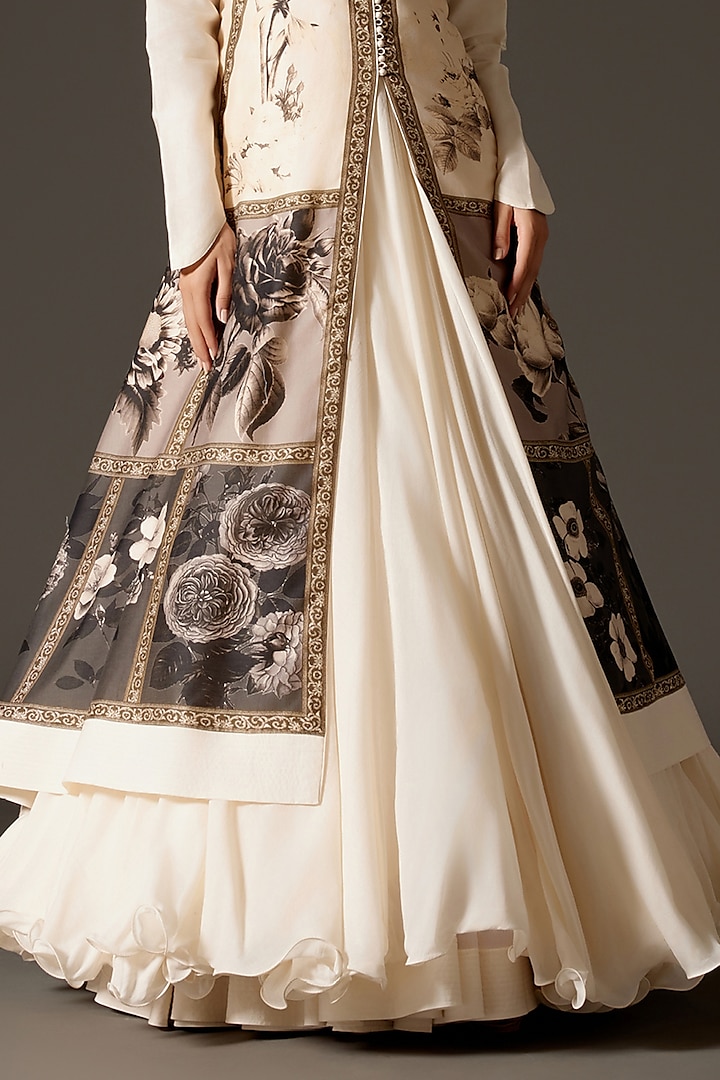 Ivory Chanderi Digital Printed Long Jacket by Rohit Bal at Pernia's Pop Up Shop