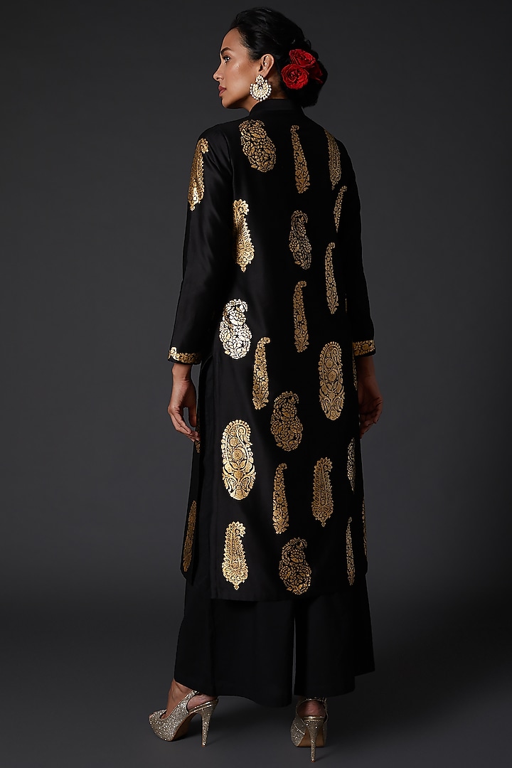 Black Block Printed Kurta Set by Balance by Rohit Bal at Pernia's Pop Up Shop