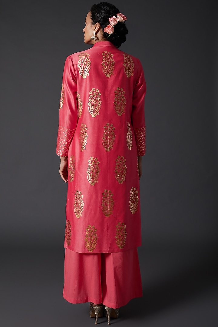 Coral Pink Block Printed Kurta Set by Balance by Rohit Bal at Pernia's Pop Up Shop