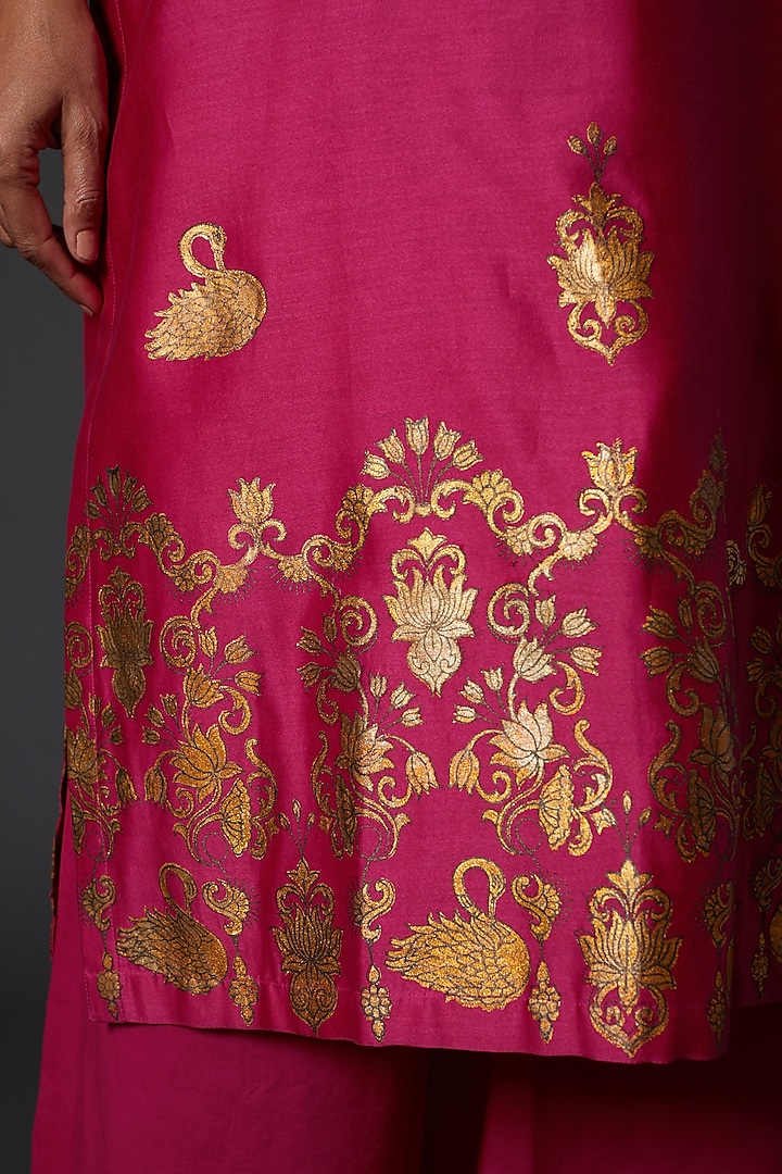 Fuchsia Block Printed Kurta Set by Balance by Rohit Bal at Pernia's Pop Up Shop