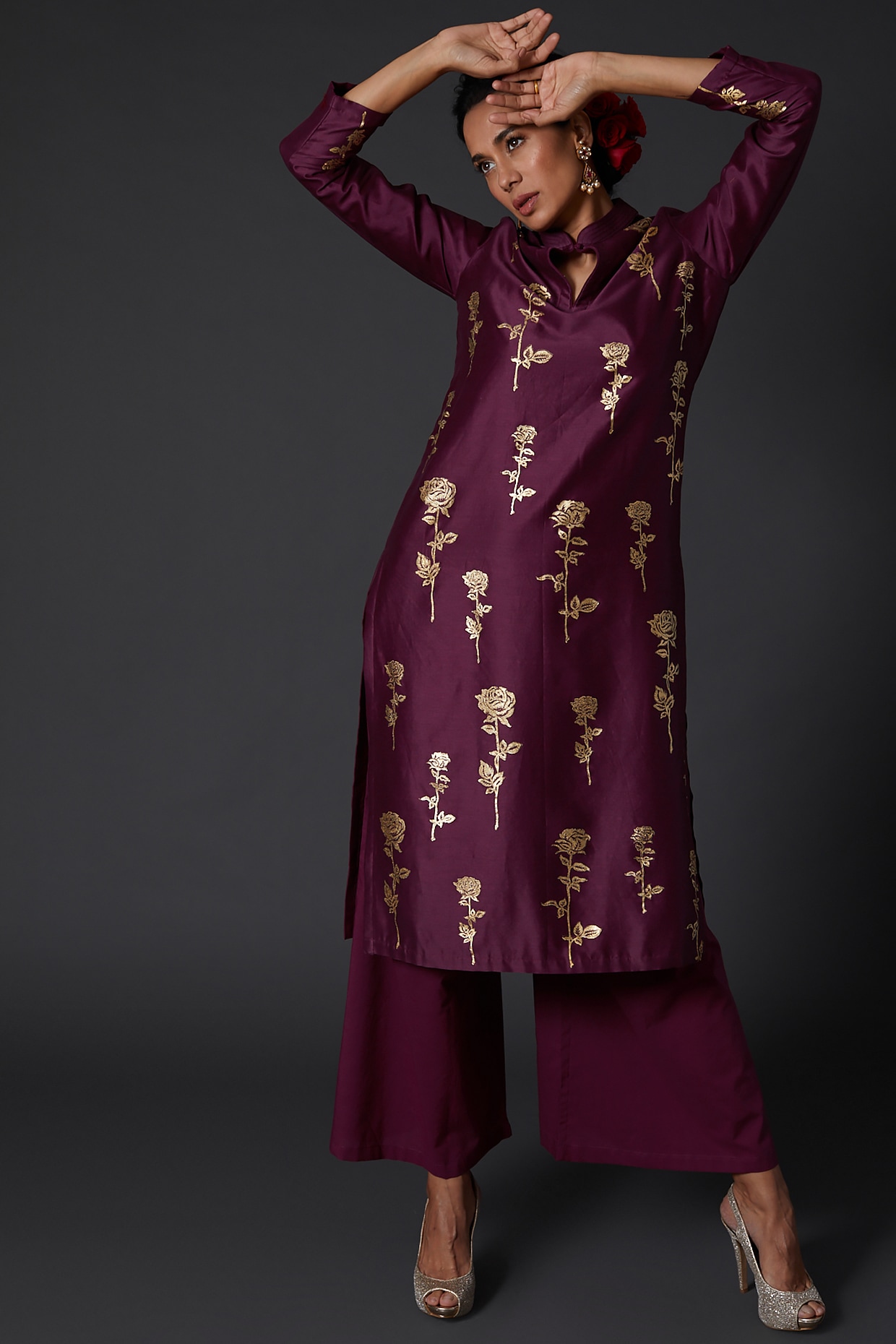 Plum Block Printed Kurta Set By Balance By Rohit Bal At Pernia's Pop Up ...